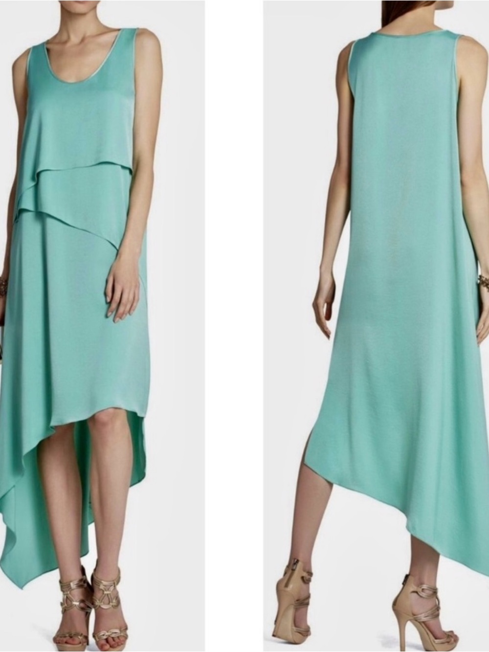 BCBGMaxAzria Sleeveless Aqua-Turquoise Layered Maxi Dress L